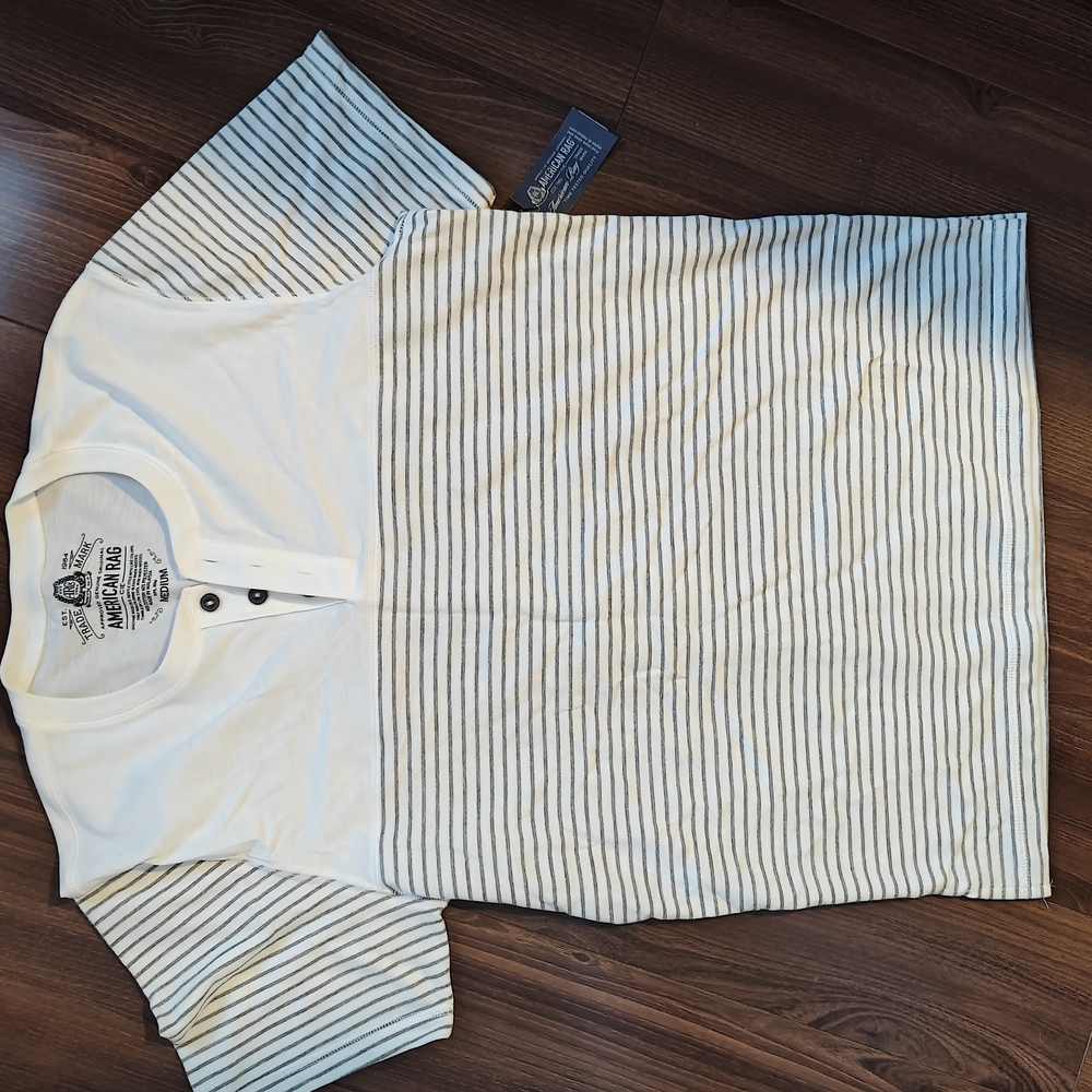 American Rag White and Black Striped Casual Shirt